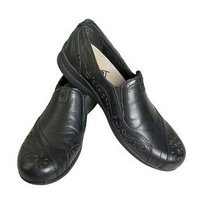 New OTBT Black Leather Loafer Victoria 8 W Slip On Walking Shoe Comfort NWOB